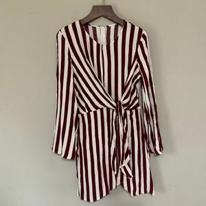 By Together Black Cherry Cream Striped Faux Wrap Dress Size Large NWT READ